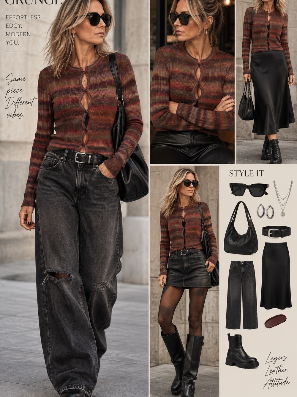 RE/DONE Red Space Dye Button Front Ribbed Cardigan Sweater